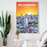 Williamsburg NY Art Brooklyn Sunset Landscape, Large Canvas, Framed Canvas Print Wall Art Home Decor, Floating Frame