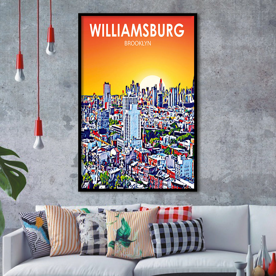 Williamsburg NY Art Brooklyn Sunset Landscape, City Art Print, Framed Art Print Wall Art Home Decor, Framed Picture