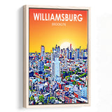 Williamsburg NY Art Brooklyn Sunset Landscape, Large Canvas, Framed Canvas Print Wall Art Home Decor, Floating Frame