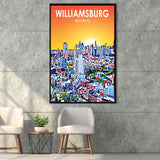 Williamsburg NY Art Brooklyn Sunset Landscape, Large Canvas, Framed Canvas Print Wall Art Home Decor, Floating Frame