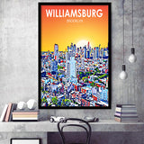 Williamsburg NY Art Brooklyn Sunset Landscape, City Art Print, Framed Art Print Wall Art Home Decor, Framed Picture
