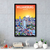 Williamsburg NY Art Brooklyn Sunset Landscape, Large Canvas, Framed Canvas Print Wall Art Home Decor, Floating Frame