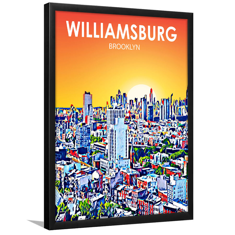 Williamsburg NY Art Brooklyn Sunset Landscape, City Art Print, Framed Art Print Wall Art Home Decor, Framed Picture