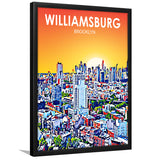 Williamsburg NY Art Brooklyn Sunset Landscape, City Art Print, Framed Art Print Wall Art Home Decor, Framed Picture