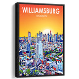 Williamsburg NY Art Brooklyn Sunset Landscape, Large Canvas, Framed Canvas Print Wall Art Home Decor, Floating Frame