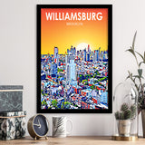 Williamsburg NY Art Brooklyn Sunset Landscape, City Art Print, Framed Art Print Wall Art Home Decor, Framed Picture
