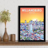 Williamsburg NY Art Brooklyn Sunset Landscape, Large Canvas, Framed Canvas Print Wall Art Home Decor, Floating Frame