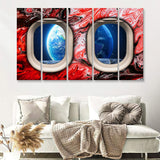 Window Seat Earth Space Painting Style Planet Abstract 5 Pieces B Canvas Prints Wall Art - Painting Canvas, Multi Panel,5 Panels