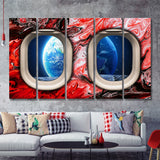 Window Seat Earth Space Painting Style Planet Abstract 5 Pieces B Canvas Prints Wall Art - Painting Canvas, Multi Panel,5 Panels