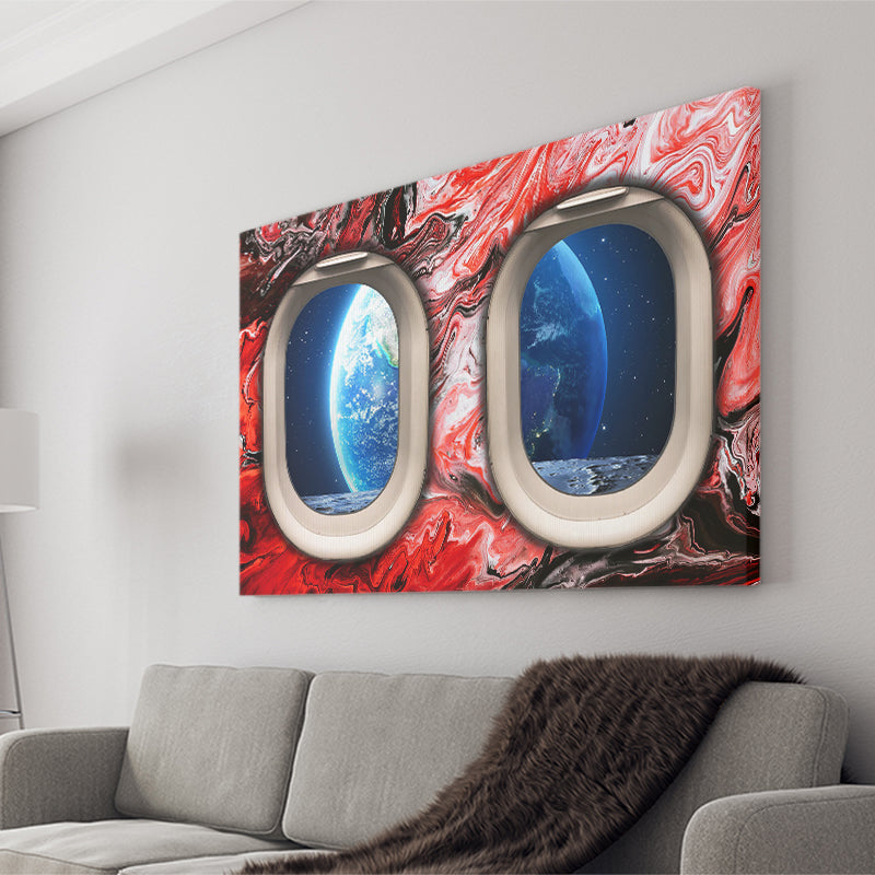 Window Seat Earth Space Painting Style Planet Abstract Canvas Prints Wall Art - Painting Canvas,Wall Decor, Painting Prints,For Sale