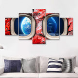 Window Seat Earth Space Painting Style Planet Abstract 5 Pieces Canvas Prints Wall Art - Painting Canvas, Multi Panel,5 Panels