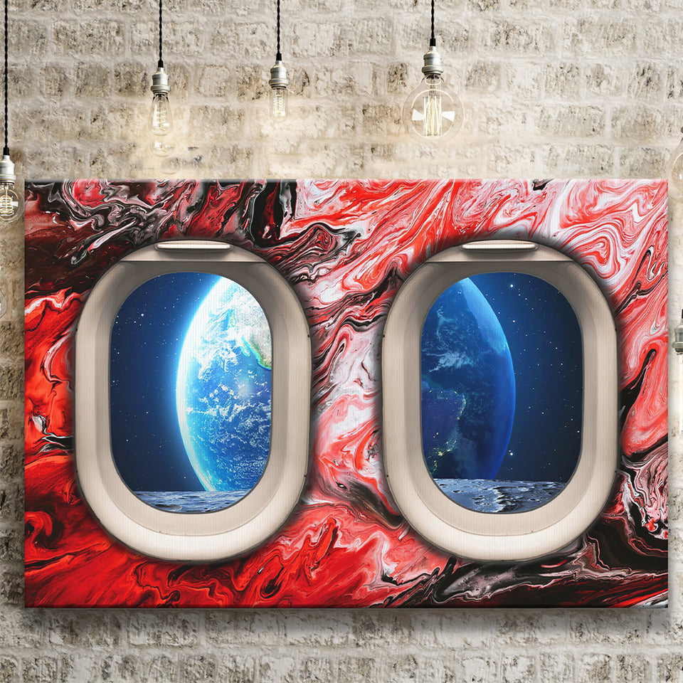 Window Seat Earth Space Painting Style Planet Abstract Canvas Prints Wall Art - Painting Canvas,Wall Decor, Painting Prints,For Sale