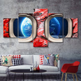 Window Seat Earth Space Painting Style Planet Abstract 5 Pieces Canvas Prints Wall Art - Painting Canvas, Multi Panel,5 Panels