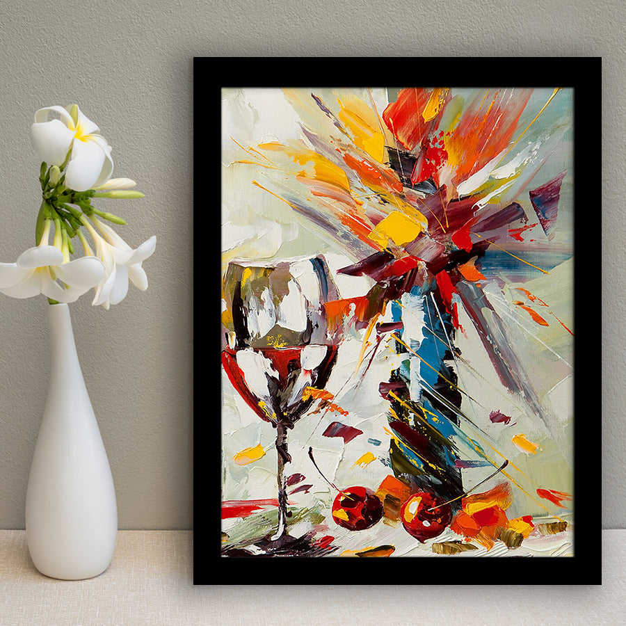 Wine And Flowers Abstract Framed Art Prints Wall Decor - Painting Prints, Framed Picture
