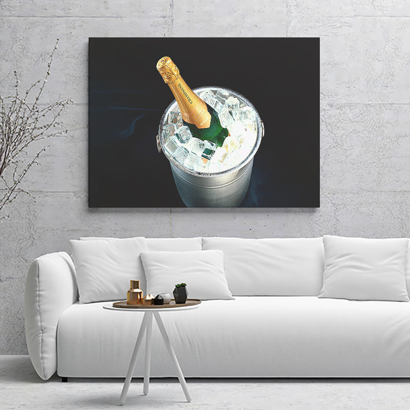 Wine Champagne Bottle With Ice Canvas Wall Art - Canvas Prints, Prints for Sale, Canvas Painting, Canvas On Sale