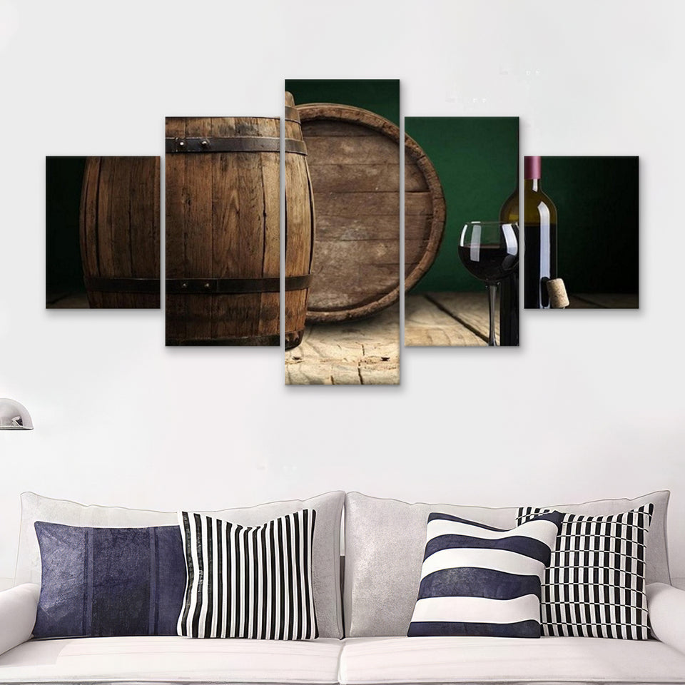 Wine  Barrels 5 Piece Canvas Prints Wall Art - Painting Prints, Wall Decor,Multi Panel