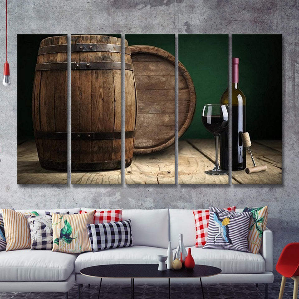 Wine  Barrels 5 Piece Canvas Prints Wall Art - Painting Prints, Wall Decor,Multi Panels