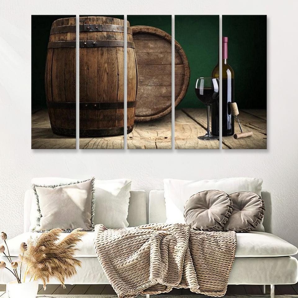 Wine  Barrels 5 Piece Canvas Prints Wall Art - Painting Prints, Wall Decor,Multi Panels