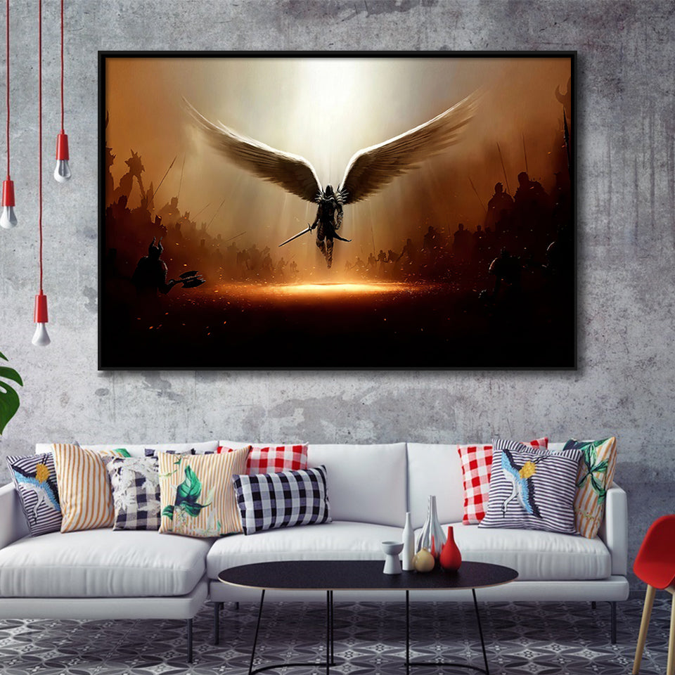 Wing Of God Christian Framed Canvas Prints Wall Art - Painting Canvas, Floating Frame, Wall Decor