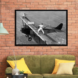 Wingwalker Tennis Match On Airplane Black And White Print,Players In The Sky Framed Art Prints, Wall Art,Home Decor,Framed Picture