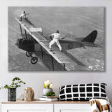 Wingwalker Tennis Match On Airplane Black And White Print,Players In The Sky Canvas Prints Wall Art Home Decor