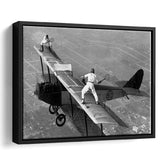 Wingwalker Tennis Match On Airplane Black And White Print,Players In The Sky Framed Canvas Prints Wall Art Home Decor,Floating Frame