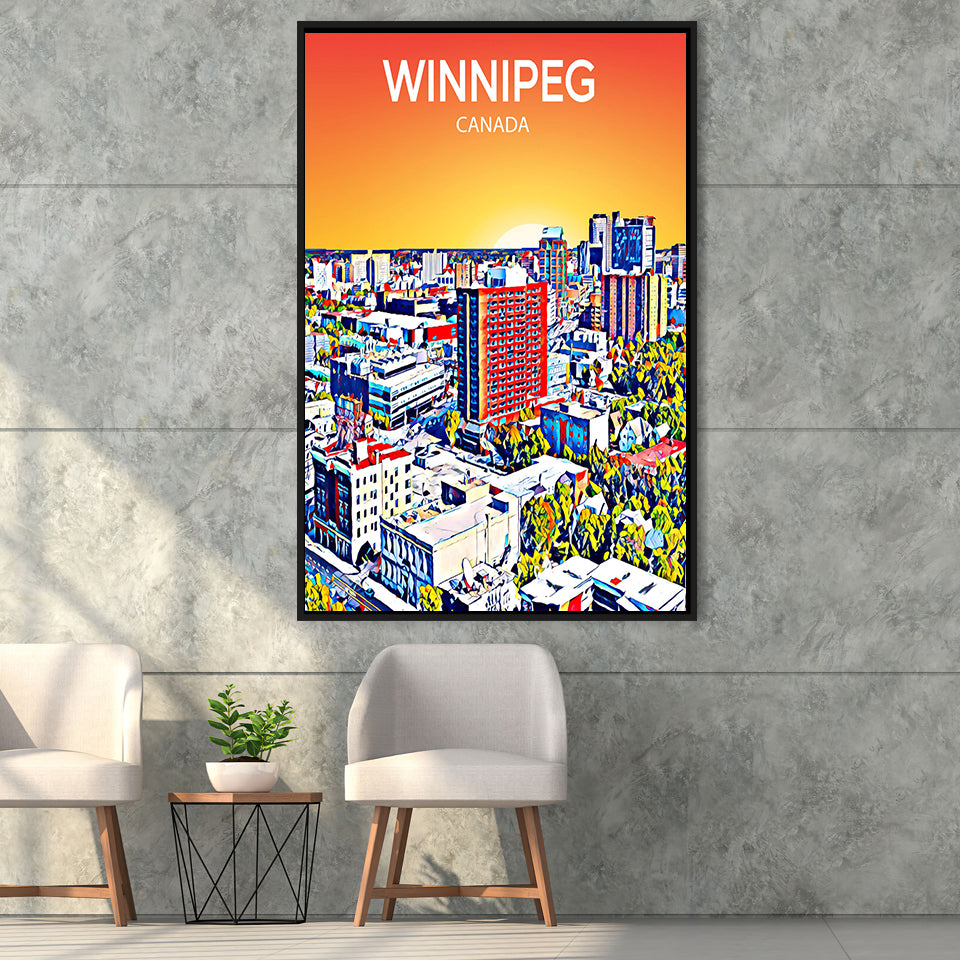 Winnipeg CA Art Canada Sunset Art Print, Large Canvas, Framed Canvas Print Wall Art Home Decor, Floating Frame