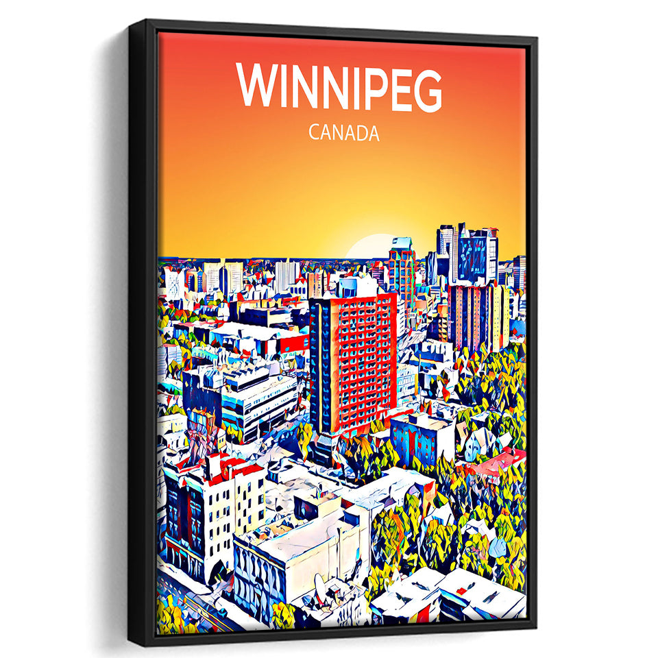 Winnipeg CA Art Canada Sunset Art Print, Large Canvas, Framed Canvas Print Wall Art Home Decor, Floating Frame