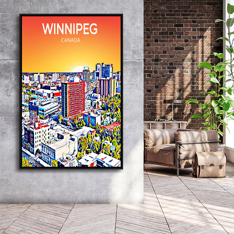 Winnipeg CA Art Canada Sunset Art Print, Large Canvas, Framed Canvas Print Wall Art Home Decor, Floating Frame