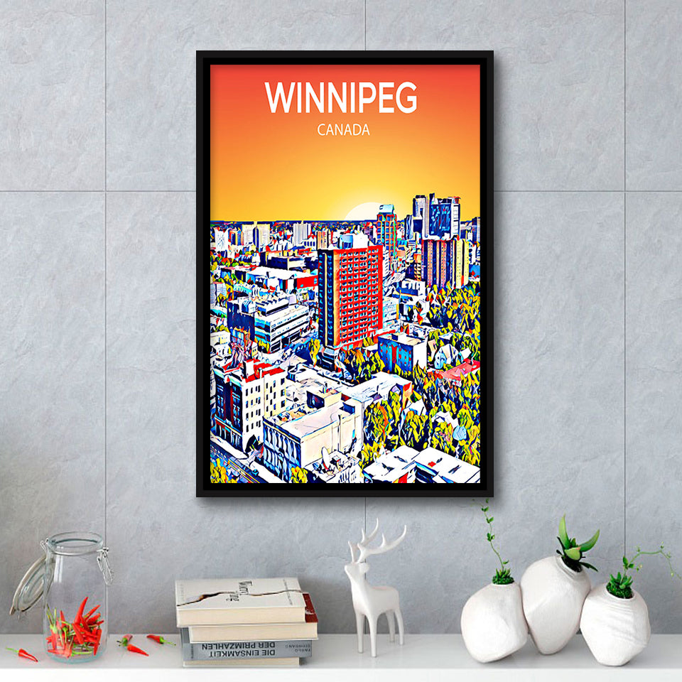 Winnipeg CA Art Canada Sunset Art Print, Large Canvas, Framed Canvas Print Wall Art Home Decor, Floating Frame