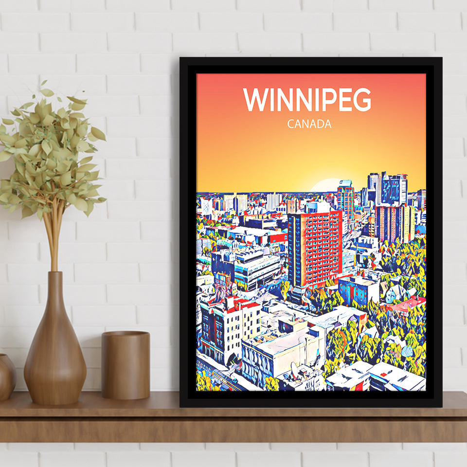 Winnipeg CA Art Canada Sunset Art Print, Large Canvas, Framed Canvas Print Wall Art Home Decor, Floating Frame