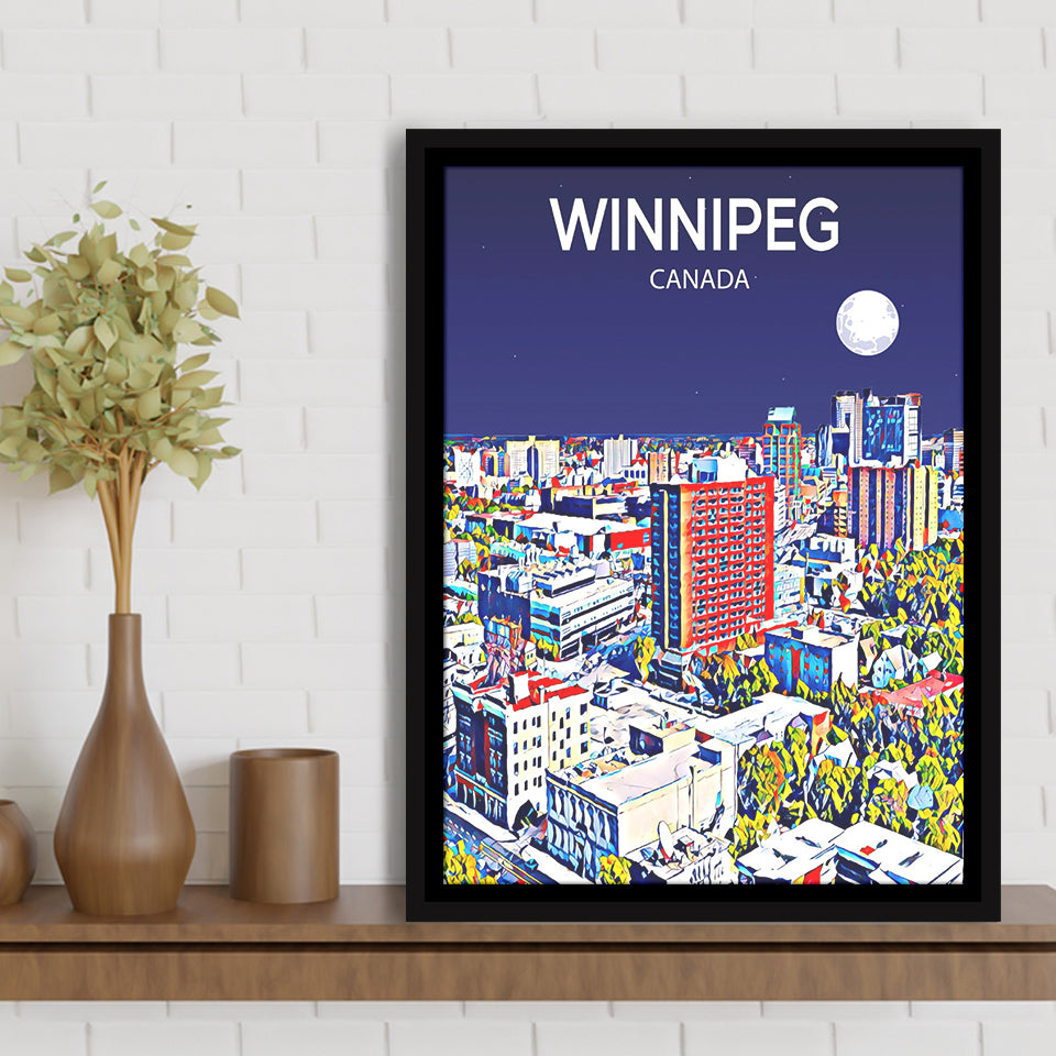 Winnipeg CA Art Canada Night Art Print, Large Canvas, Framed Canvas Print Wall Art Home Decor, Floating Frame