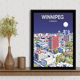 Winnipeg CA Art Canada Night Art Print, Large Canvas, Framed Canvas Print Wall Art Home Decor, Floating Frame