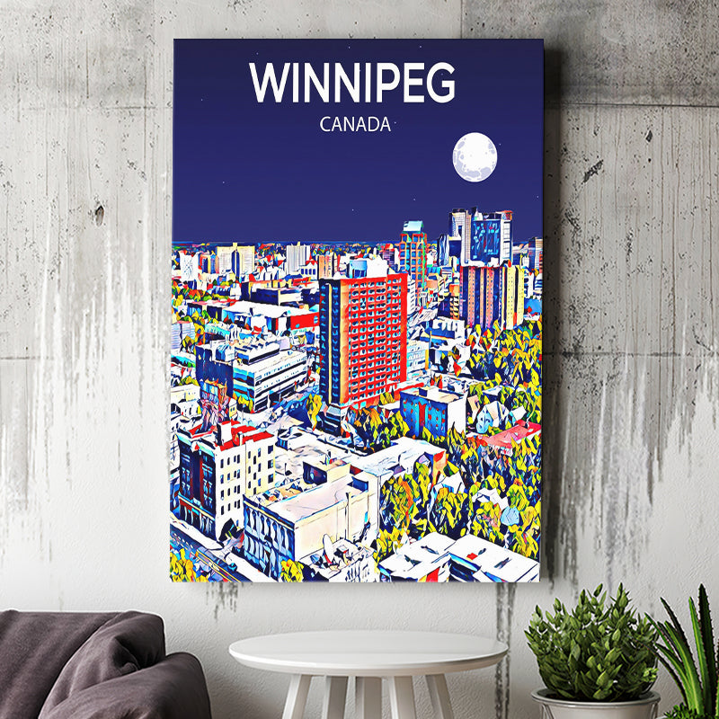 Winnipeg CA Art Canada Night Art Print ,City Art Print, Large Canvas, Canvas Print Wall Art Home Decor