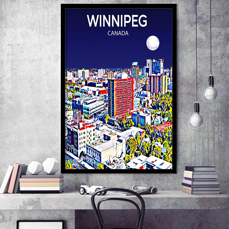 Winnipeg CA Art Canada Night Art Print, City Art Print, Framed Art Print Wall Art Home Decor, Framed Picture