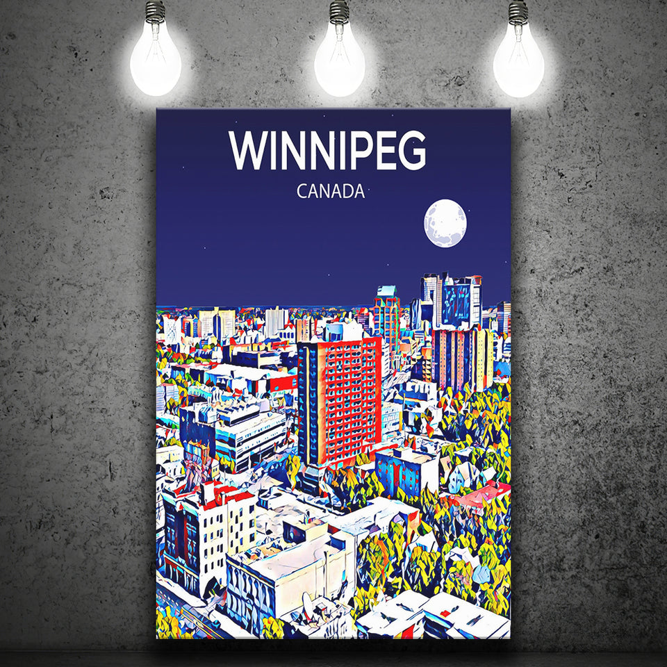 Winnipeg CA Art Canada Night Art Print ,City Art Print, Large Canvas, Canvas Print Wall Art Home Decor