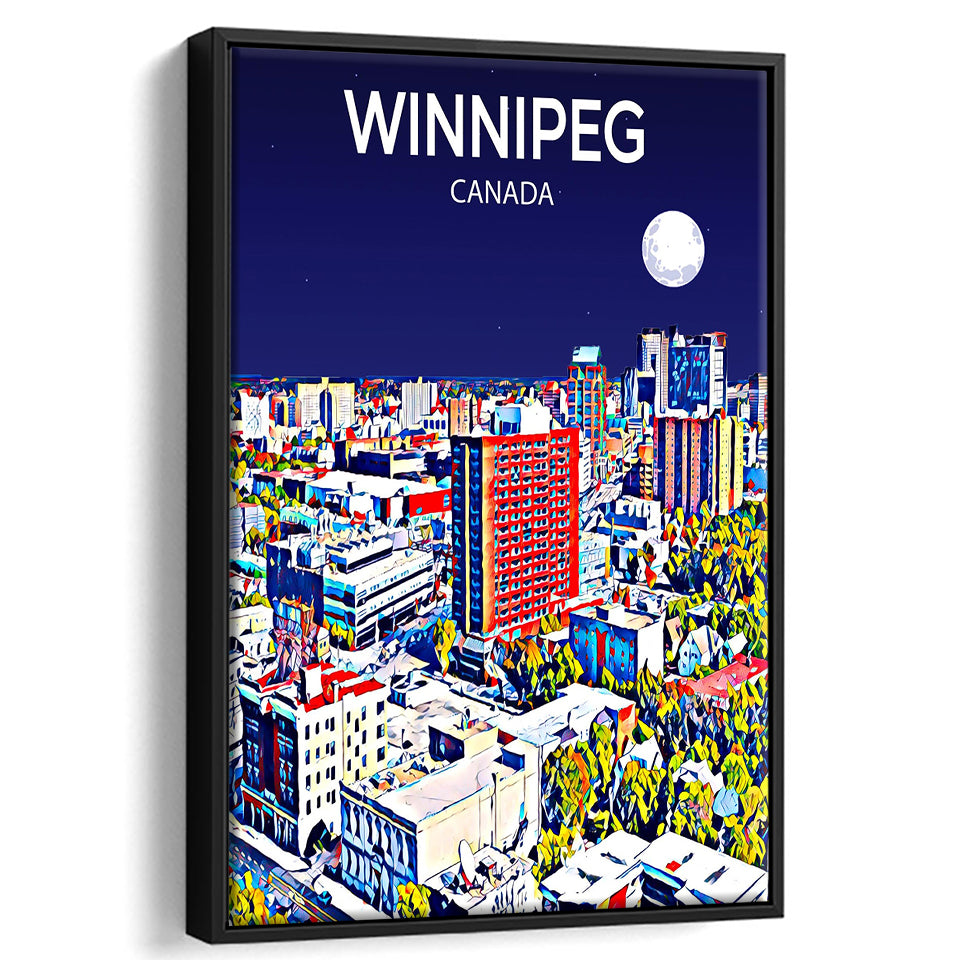 Winnipeg CA Art Canada Night Art Print, Large Canvas, Framed Canvas Print Wall Art Home Decor, Floating Frame