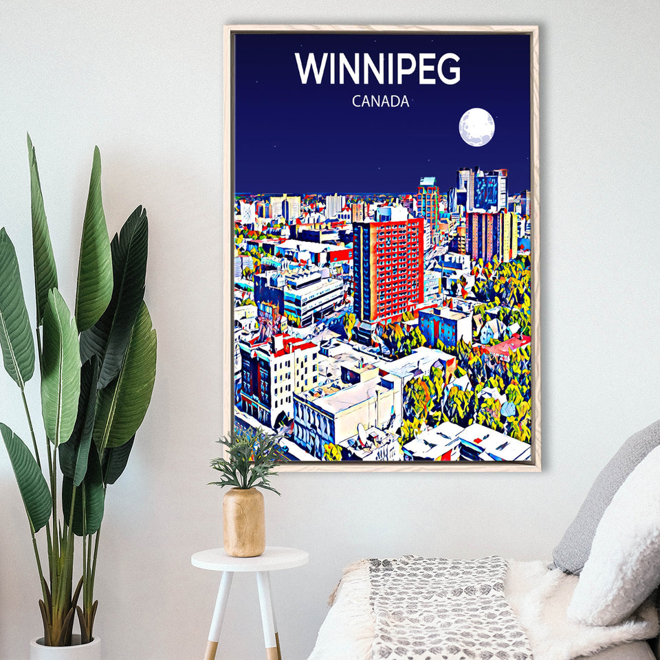 Winnipeg CA Art Canada Night Art Print, Large Canvas, Framed Canvas Print Wall Art Home Decor, Floating Frame