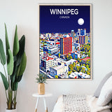 Winnipeg CA Art Canada Night Art Print, Large Canvas, Framed Canvas Print Wall Art Home Decor, Floating Frame