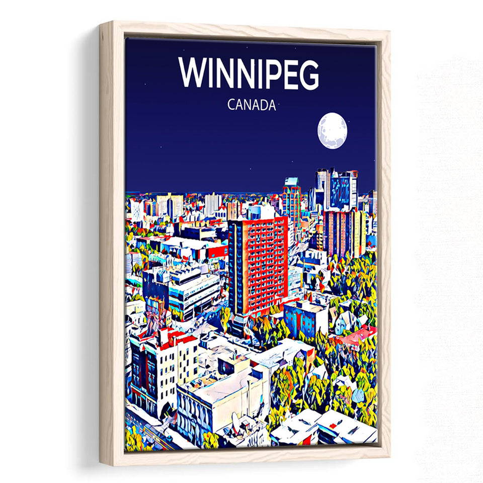 Winnipeg CA Art Canada Night Art Print, Large Canvas, Framed Canvas Print Wall Art Home Decor, Floating Frame