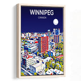 Winnipeg CA Art Canada Night Art Print, Large Canvas, Framed Canvas Print Wall Art Home Decor, Floating Frame