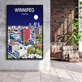Winnipeg CA Art Canada Night Art Print, Large Canvas, Framed Canvas Print Wall Art Home Decor, Floating Frame