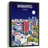 Winnipeg CA Art Canada Night Art Print, Large Canvas, Framed Canvas Print Wall Art Home Decor, Floating Frame