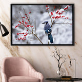 Winter Bird In A Beautiful Snow Framed Canvas Prints Wall Art - Painting Canvas, Wall Decor, Canvas Art, Floating Frame