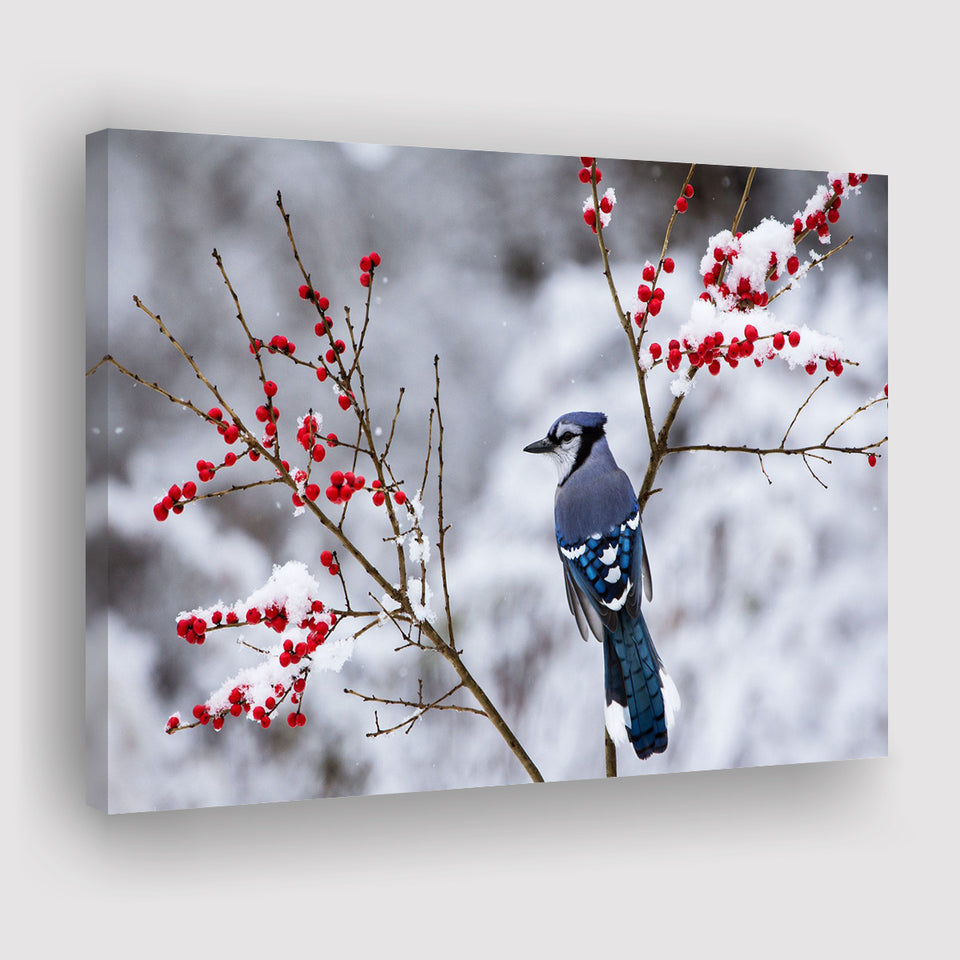 Winter Bird In A Beautiful Snow Canvas Prints Wall Art - Painting Canvas, Wall Decor, Canvas Art, For Sale