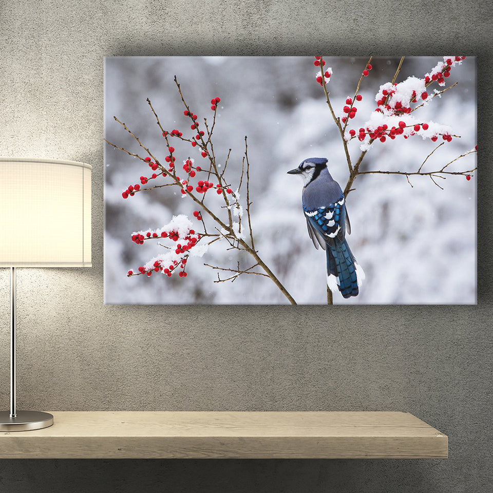 Winter Bird In A Beautiful Snow Canvas Prints Wall Art - Painting Canvas, Wall Decor, Canvas Art, For Sale