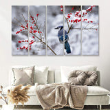Winter Bird In A Beautiful Snow 5 Pieces B Canvas Prints Wall Art - Painting Canvas, Multi Panel, Wall Decor, Canvas Art