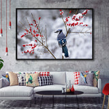 Winter Bird In A Beautiful Snow Framed Canvas Prints Wall Art - Painting Canvas, Wall Decor, Canvas Art, Floating Frame