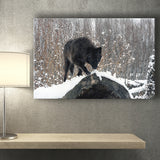 Winter Black Wolf In Forest Snow Canvas Prints Wall Art - Painting Canvas, Wall Decor, Canvas Art, For Sale