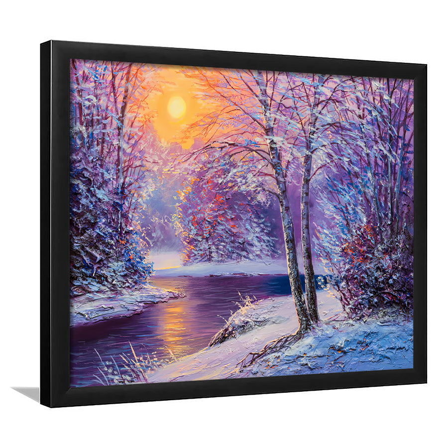 Winter Landscape With The River Framed Wall Art - Framed Prints, Art Prints, Print for Sale, Painting Prints